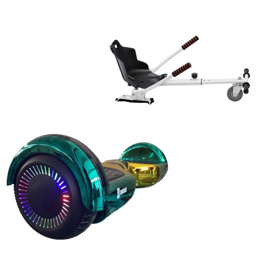 Pachet Hoverboard 6.5 inch cu Scaun Standard, Regular California PRO, Autonomie Extinsa si Hoverkart Ergonomic Alb, Smart Balance