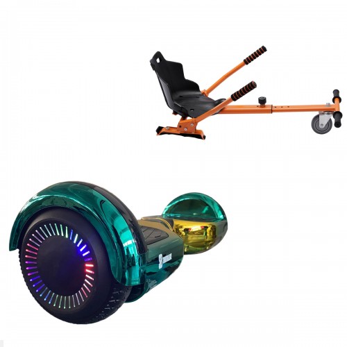 Pachet Hoverboard 6.5 inch cu Scaun Standard, Regular California PRO, Autonomie Extinsa si Hoverkart Ergonomic Portocaliu, Smart Balance