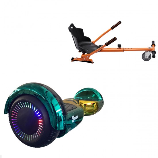 Pachet Hoverboard 6.5 inch cu Scaun Standard, Regular California PRO, Autonomie Standard si Hoverkart Ergonomic Portocaliu, Smart Balance