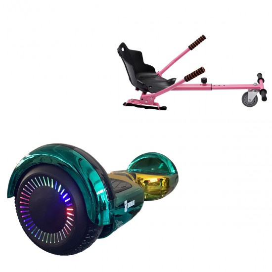 Pachet Hoverboard 6.5 inch cu Scaun Standard, Regular California PRO, Autonomie Extinsa si Hoverkart Ergonomic Roz, Smart Balance