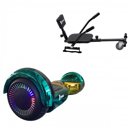 Pachet Hoverboard 6.5 inch cu Scaun Confort, Regular California PRO, Autonomie Extinsa si Hoverkart cu Burete Negru, Smart Balance
