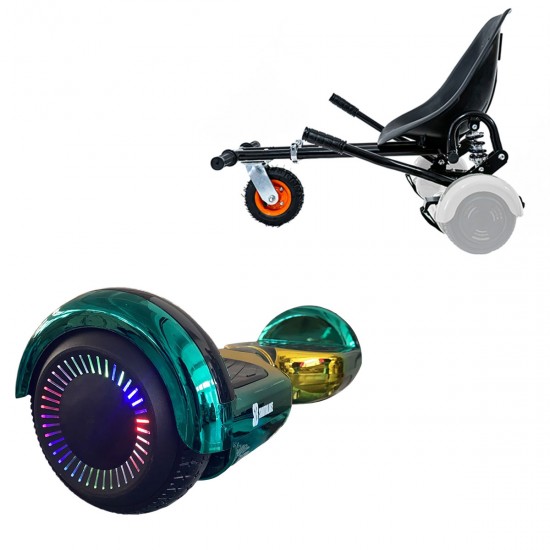 Pachet Hoverboard 6.5 inch cu Scaun cu Suspensii, Regular California PRO, Autonomie Extinsa si Hoverkart Negru cu Suspensii Duble, Smart Balance