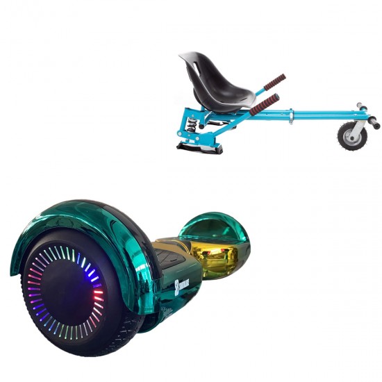 Pachet Hoverboard 6.5 inch cu Scaun cu Suspensii, Regular California PRO, Autonomie Extinsa si Hoverkart Albastru cu Suspensii Duble, Smart Balance