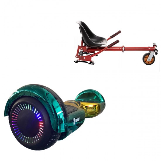 Pachet Hoverboard 6.5 inch cu Scaun cu Suspensii, Regular California PRO, Autonomie Standard si Hoverkart Rosu cu Suspensii Duble, Smart Balance