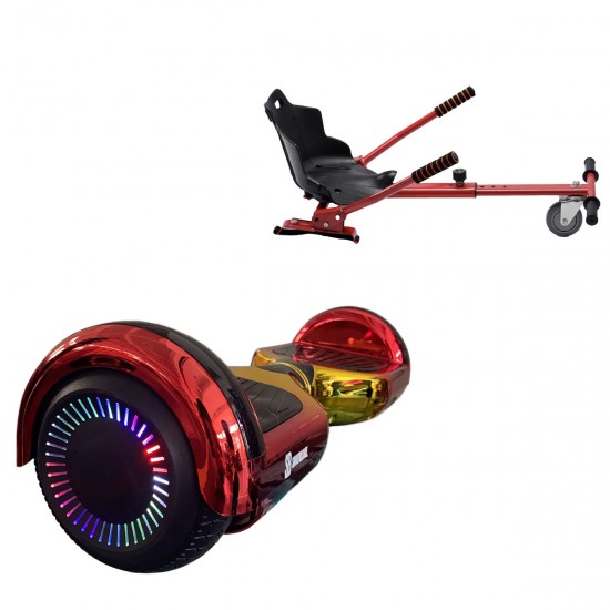 Pachet Hoverboard 6.5 inch cu Scaun Standard, Regular Sunset PRO, Autonomie Standard si Hoverkart Ergonomic Rosu, Smart Balance