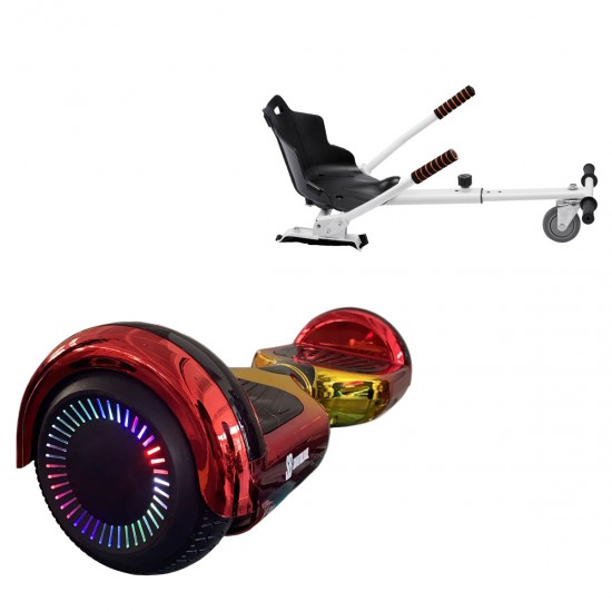 Pachet Hoverboard 6.5 inch cu Scaun Standard, Regular Sunset PRO, Autonomie Extinsa si Hoverkart Ergonomic Alb, Smart Balance