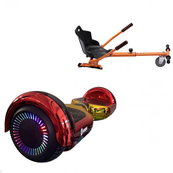 Pachet Hoverboard 6.5 inch cu Scaun Standard, Regular Sunset PRO, Autonomie Extinsa si Hoverkart Ergonomic Portocaliu, Smart Balance