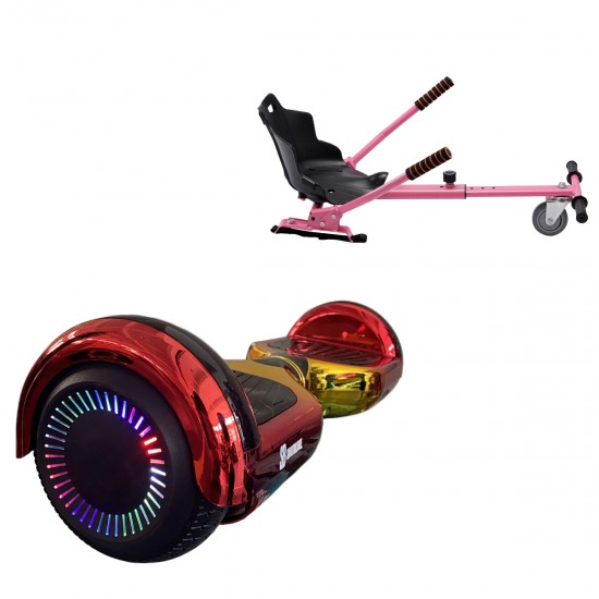 Pachet Hoverboard 6.5 inch cu Scaun Standard, Regular Sunset PRO, Autonomie Extinsa si Hoverkart Ergonomic Roz, Smart Balance