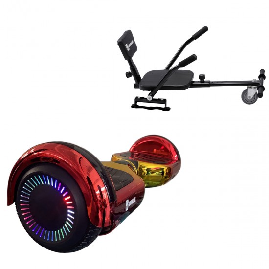 Pachet Hoverboard 6.5 inch cu Scaun Confort, Regular Sunset PRO, Autonomie Standard si Hoverkart cu Burete Negru, Smart Balance