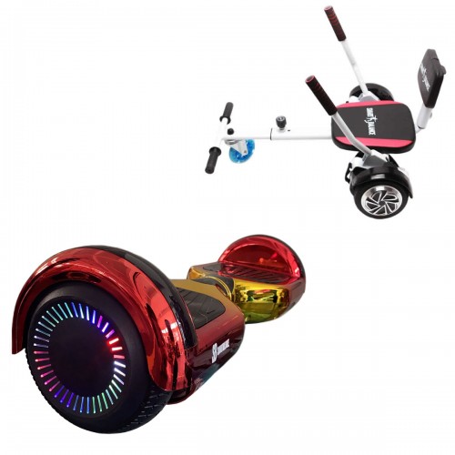 Pachet Hoverboard 6.5 inch cu Scaun Confort, Regular Sunset PRO, Autonomie Extinsa si Hoverkart cu Burete Alb, Smart Balance