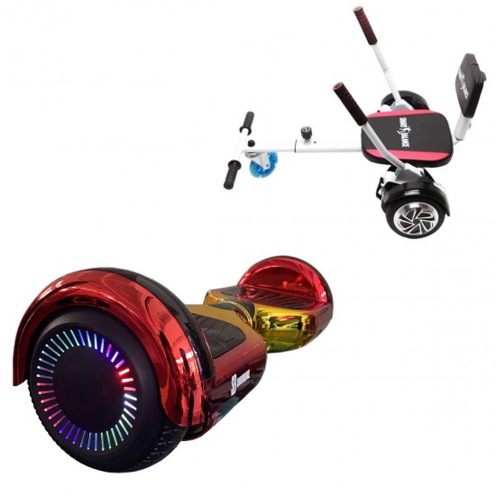 Pachet Hoverboard 6.5 inch cu Scaun Confort, Regular Sunset PRO, Autonomie Extinsa si Hoverkart cu Burete Alb, Smart Balance