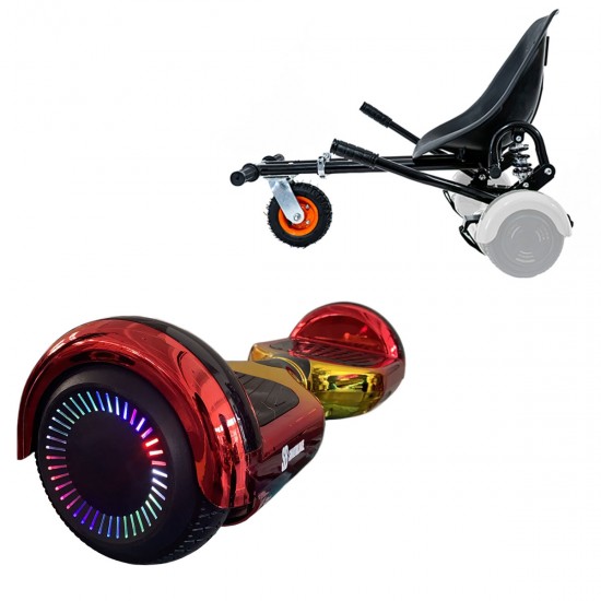 Pachet Hoverboard 6.5 inch cu Scaun cu Suspensii, Regular Sunset PRO, Autonomie Extinsa si Hoverkart Negru cu Suspensii Duble, Smart Balance