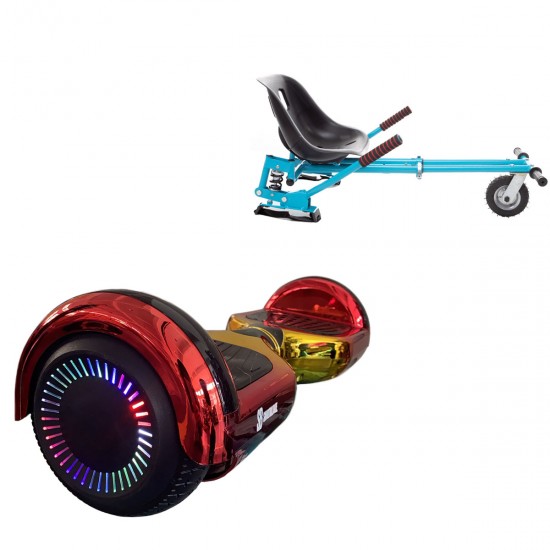 Pachet Hoverboard 6.5 inch cu Scaun cu Suspensii, Regular Sunset PRO, Autonomie Extinsa si Hoverkart Albastru cu Suspensii Duble, Smart Balance
