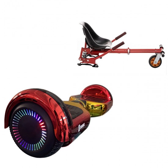 Pachet Hoverboard 6.5 inch cu Scaun cu Suspensii, Regular Sunset PRO, Autonomie Extinsa si Hoverkart Rosu cu Suspensii Duble, Smart Balance