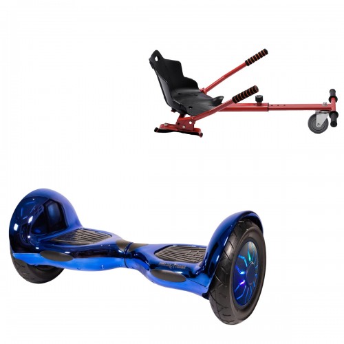 Pachet Hoverboard 10 inch cu Scaun Standard, Off-Road ElectroBlue PRO, Autonomie Extinsa si Hoverkart Ergonomic Rosu, Smart Balance