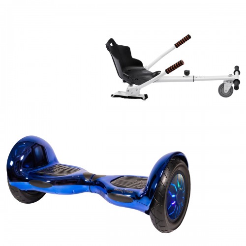 Pachet Hoverboard 10 inch cu Scaun Standard, Off-Road ElectroBlue PRO, Autonomie Extinsa si Hoverkart Ergonomic Alb, Smart Balance
