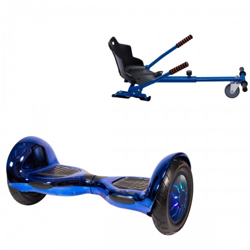 Pachet Hoverboard 10 inch cu Scaun Standard, Off-Road ElectroBlue PRO, Autonomie Extinsa si Hoverkart Ergonomic Albastru, Smart Balance