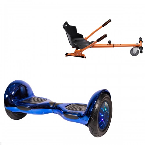 Pachet Hoverboard 10 inch cu Scaun Standard, Off-Road ElectroBlue PRO, Autonomie Extinsa si Hoverkart Ergonomic Portocaliu, Smart Balance