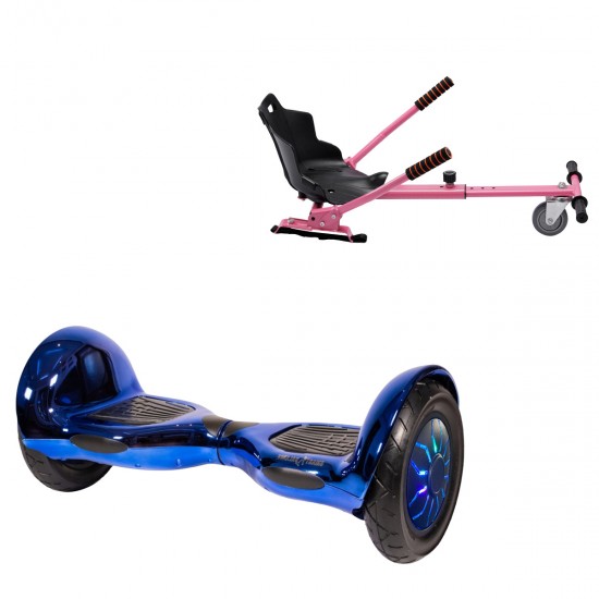 Pachet Hoverboard 10 inch cu Scaun Standard, Off-Road ElectroBlue PRO, Autonomie Extinsa si Hoverkart Ergonomic Roz, Smart Balance