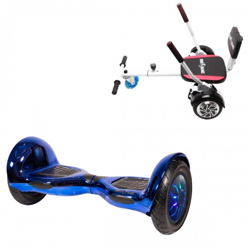 Pachet Hoverboard 10 inch cu Scaun Confort, Off-Road ElectroBlue PRO, Autonomie Extinsa si Hoverkart cu Burete Alb, Smart Balance