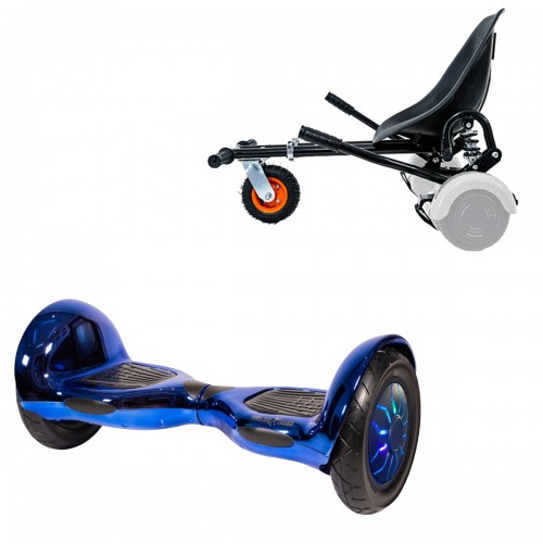 Pachet Hoverboard 10 inch cu Scaun cu Suspensii, Off-Road ElectroBlue PRO, Autonomie Extinsa si Hoverkart Negru cu Suspensii Duble, Smart Balance