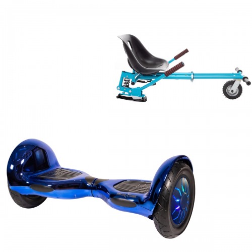 Pachet Hoverboard 10 inch cu Scaun cu Suspensii, Off-Road ElectroBlue PRO, Autonomie Extinsa si Hoverkart Albastru cu Suspensii Duble, Smart Balance