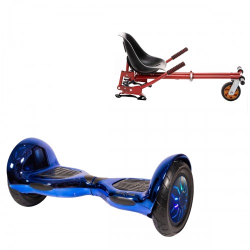 Pachet Hoverboard 10 inch cu Scaun cu Suspensii, Off-Road ElectroBlue PRO, Autonomie Extinsa si Hoverkart Rosu cu Suspensii Duble, Smart Balance