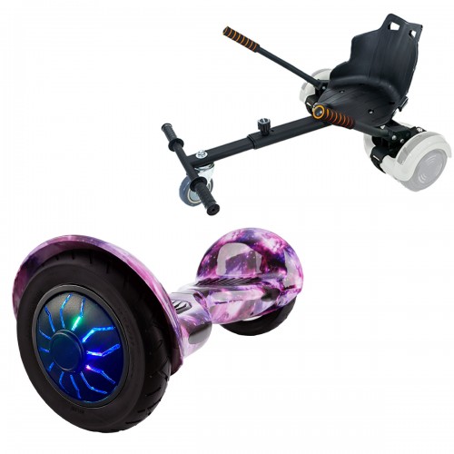Pachet Hoverboard 10 inch cu Scaun Standard, Off-Road Galaxy PRO, Autonomie Extinsa si Hoverkart Ergonomic Negru, Smart Balance