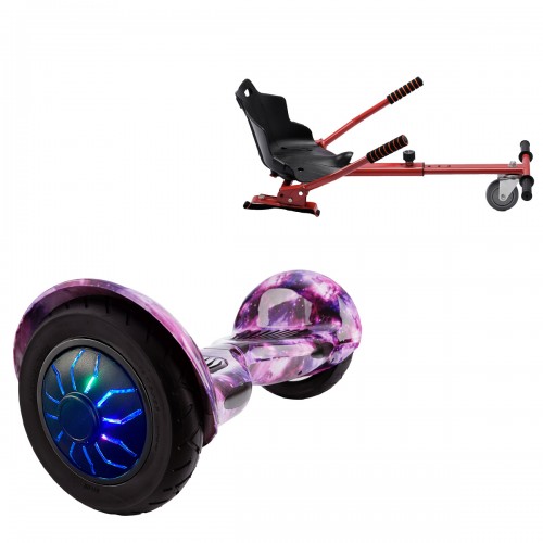 Pachet Hoverboard 10 inch cu Scaun Standard, Off-Road Galaxy PRO, Autonomie Extinsa si Hoverkart Ergonomic Rosu, Smart Balance