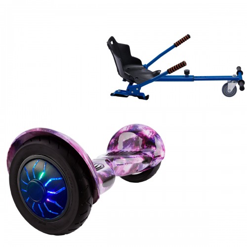 Pachet Hoverboard 10 inch cu Scaun Standard, Off-Road Galaxy PRO, Autonomie Extinsa si Hoverkart Ergonomic Albastru, Smart Balance