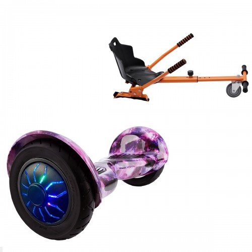 Pachet Hoverboard 10 inch cu Scaun Standard, Off-Road Galaxy PRO, Autonomie Extinsa si Hoverkart Ergonomic Portocaliu, Smart Balance