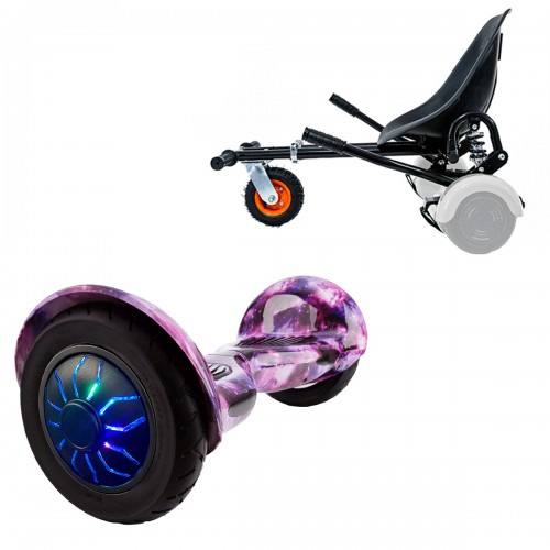 Pachet Hoverboard 10 inch cu Scaun cu Suspensii, Off-Road Galaxy PRO, Autonomie Extinsa si Hoverkart Negru cu Suspensii Duble, Smart Balance