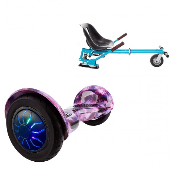 Pachet Hoverboard 10 inch cu Scaun cu Suspensii, Off-Road Galaxy PRO, Autonomie Standard si Hoverkart Albastru cu Suspensii Duble, Smart Balance
