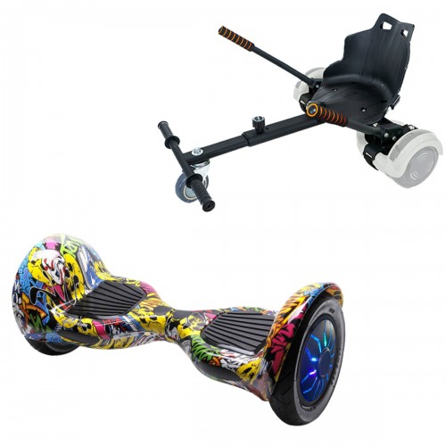 Pachet Hoverboard 10 inch cu Scaun Standard, Off-Road HipHop PRO, Autonomie Extinsa si Hoverkart Ergonomic Negru, Smart Balance