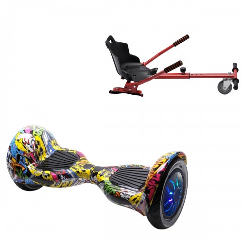 Pachet Hoverboard 10 inch cu Scaun Standard, Off-Road HipHop PRO, Autonomie Extinsa si Hoverkart Ergonomic Rosu, Smart Balance
