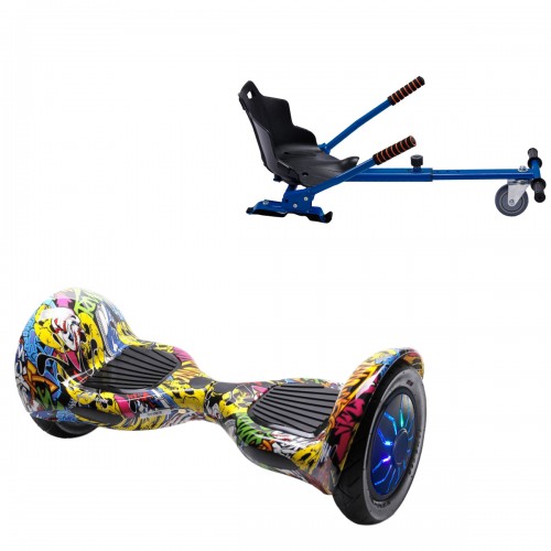 Pachet Hoverboard 10 inch cu Scaun Standard, Off-Road HipHop PRO, Autonomie Extinsa si Hoverkart Ergonomic Albastru, Smart Balance