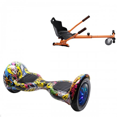 Pachet Hoverboard 10 inch cu Scaun Standard, Off-Road HipHop PRO, Autonomie Extinsa si Hoverkart Ergonomic Portocaliu, Smart Balance