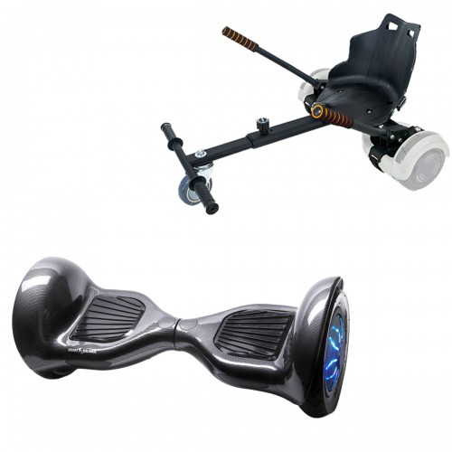 Pachet Hoverboard 10 inch cu Scaun Standard, Off-Road Carbon PRO, Autonomie Extinsa si Hoverkart Ergonomic Negru, Smart Balance