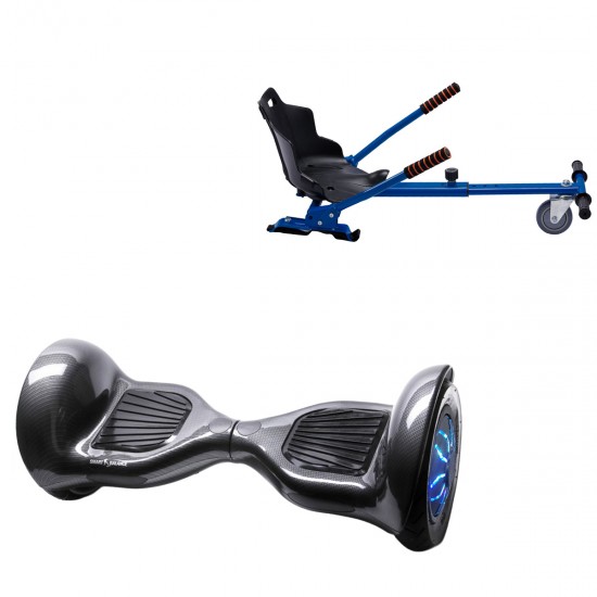 Pachet Hoverboard 10 inch cu Scaun Standard, Off-Road Carbon PRO, Autonomie Standard si Hoverkart Ergonomic Albastru, Smart Balance