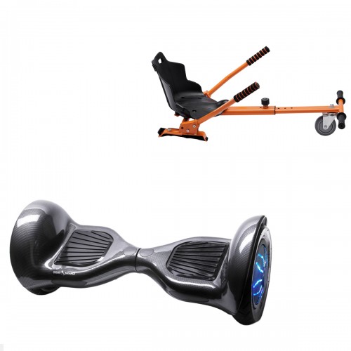 Pachet Hoverboard 10 inch cu Scaun Standard, Off-Road Carbon PRO, Autonomie Extinsa si Hoverkart Ergonomic Portocaliu, Smart Balance