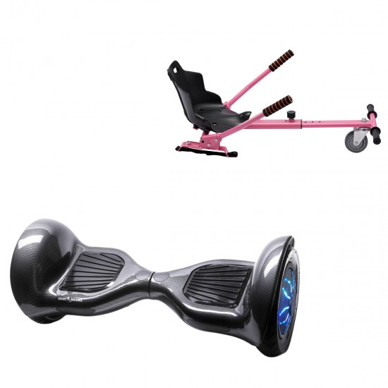 Pachet Hoverboard 10 inch cu Scaun Standard, Off-Road Carbon PRO, Autonomie Standard si Hoverkart Ergonomic Roz, Smart Balance
