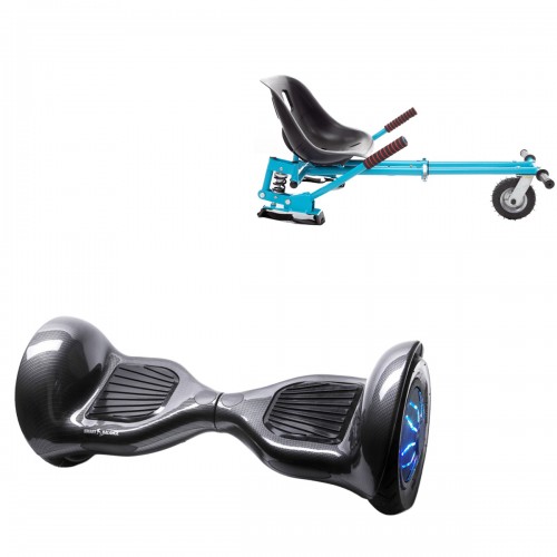 Pachet Hoverboard 10 inch cu Scaun cu Suspensii, Off-Road Carbon PRO, Autonomie Extinsa si Hoverkart Albastru cu Suspensii Duble, Smart Balance