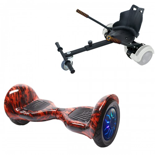 Pachet Hoverboard 10 inch cu Scaun Standard, Off-Road Flame PRO, Autonomie Extinsa si Hoverkart Ergonomic Negru, Smart Balance