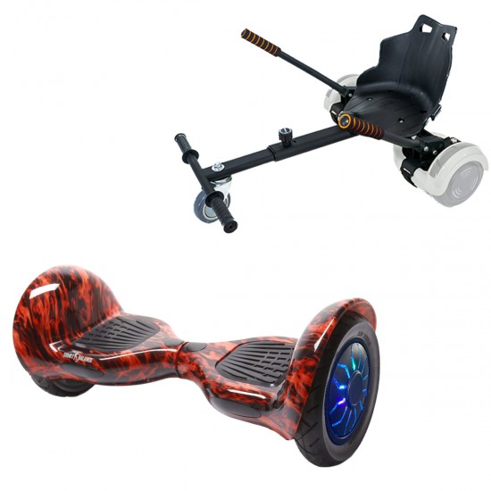 Pachet Hoverboard 10 inch cu Scaun Standard, Off-Road Flame PRO, Autonomie Standard si Hoverkart Ergonomic Negru, Smart Balance