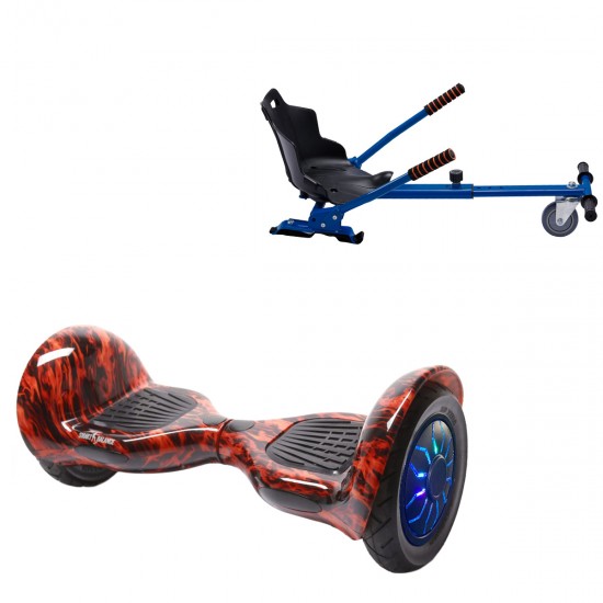 Pachet Hoverboard 10 inch cu Scaun Standard, Off-Road Flame PRO, Autonomie Extinsa si Hoverkart Ergonomic Albastru, Smart Balance