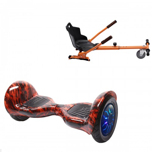 Pachet Hoverboard 10 inch cu Scaun Standard, Off-Road Flame PRO, Autonomie Extinsa si Hoverkart Ergonomic Portocaliu, Smart Balance