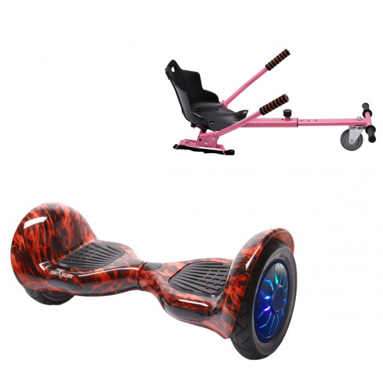 Pachet Hoverboard 10 inch cu Scaun Standard, Off-Road Flame PRO, Autonomie Standard si Hoverkart Ergonomic Roz, Smart Balance
