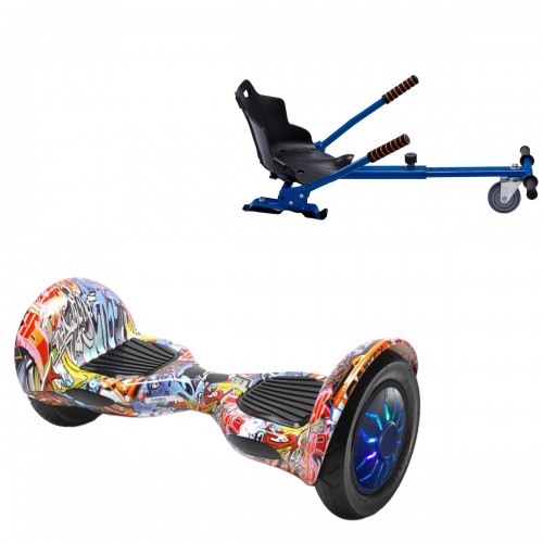 Pachet Hoverboard 10 inch cu Scaun Standard, Off-Road HipHop Orange PRO, Autonomie Extinsa si Hoverkart Ergonomic Albastru, Smart Balance