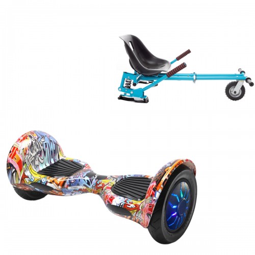 Pachet Hoverboard 10 inch cu Scaun cu Suspensii, Off-Road HipHop Orange PRO, Autonomie Extinsa si Hoverkart Albastru cu Suspensii Duble, Smart Balance