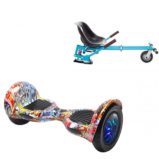 Pachet Hoverboard 10 inch cu Scaun cu Suspensii, Off-Road HipHop Orange PRO, Autonomie Standard si Hoverkart Albastru cu Suspensii Duble, Smart Balance